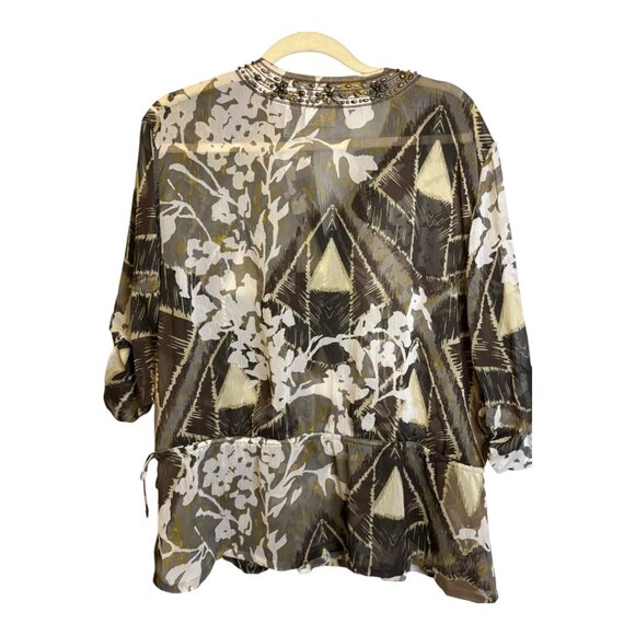 Chico's Blouse Women's Size XL Lightweight Sheer‎ Beaded Floral Brown Chicos 3 - Picture 2 of 3